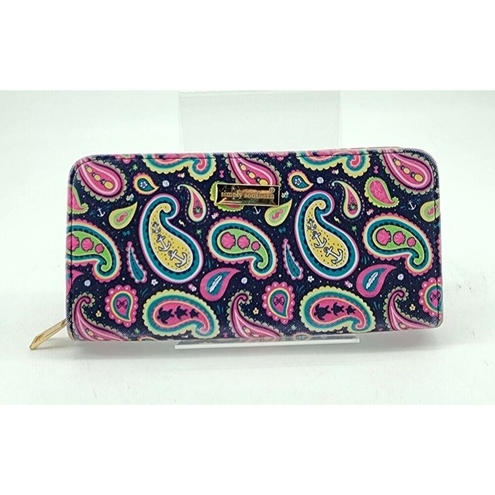 Simply Southern Coated Canvas Zip Around Long‎ Wallet Blue Paisley 8" x 4"